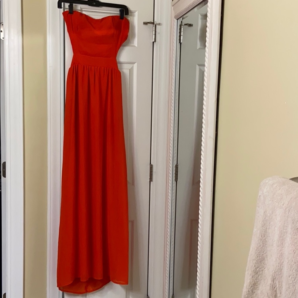 Floor length strapless gown